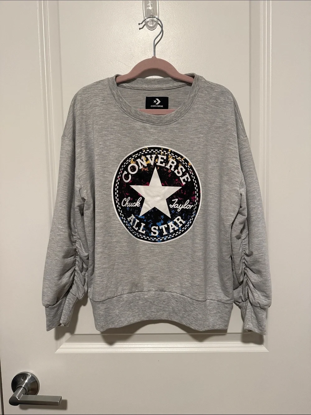 Converse Grey Pullover Sweatshirt with Multicolor Star Logo